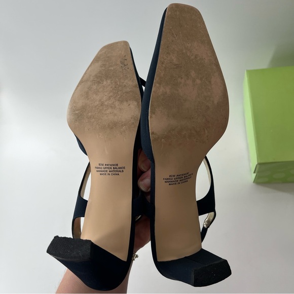 Y2K Madeline Bow Square Toe Sling Back Heels 8.5 navy Fabric Chunky Heel - Picture 14 of 15